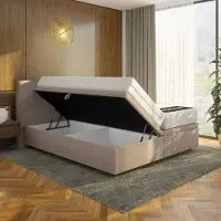 Mörgenn Opbergboxspring Havn met klep - Met Suprême Matras - Bruin - 140x200 cm - Inclusief Dekbed en Kussens