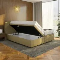 Mörgenn Opbergboxspring Havn met klep - Zonder Matras - Groen - 140x200 cm - Inclusief Dekbed en Kussens