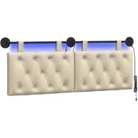 vidaXL Hangend hoofdbord Met LED-verlichting Crèmekleurig Stof