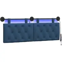 vidaXL Hangend hoofdbord Met LED-verlichting Blauw Stof