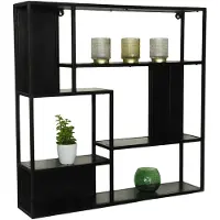 Lizzely Garden & Living Wandrek Emma vierkant industrieel mangohout 75cm zwart muurdecoratie mango hout