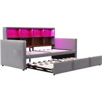 MODFU Bedframe 90x190 cm van fluweel – donkergrijs – met opberghoofdbord en uitschuifbed – dagbed met superkrachten