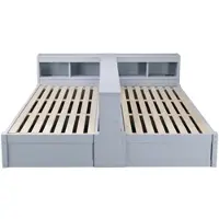 OKWISH Slaapbank 90x200/180x200 cm - Met Stopcontacten en Ledverlichting - Hydraulische Opbergruimte - Zonder Matras - Hout - Grijs