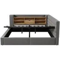 STILVORA Gestoffeerd bed 140x190 cm – Tweepersoonsbed Met LED & Hydraulische Opbergruimte – Linnen Bekleding – Grijs – Zonder matras