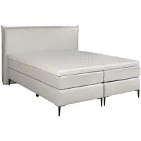 Mörgenn Boxspring LEUK met Luxe Hoofdbord met bies - Pocketvering - Bio Katoen Topper - Beige - 180x200 cm - Inclusief Dekbed en Kussens