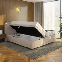Mörgenn Opbergboxspring Havn met klep - Met Suprême Matras - Taupe - 90x200 cm - Inclusief Dekbed en Kussens