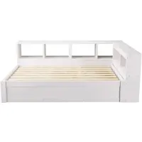 OKWISH Slaapbank 90x200 cm - Met Stopcontact en Ledverlichting - Hydraulische Opbergruimte - Zonder Matras - Houtlook - Wit