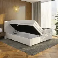 Mörgenn Opbergboxspring Havn met klep - Met Suprême Matras - Ivory - 160x200 cm - Inclusief Dekbed en Kussens