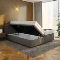 Mörgenn Opbergboxspring Havn met klep - Zonder Matras - Antraciet - 140x210 cm - Inclusief Dekbed en Kussens