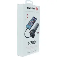 Swissten Powerbank 3 in 1 Apple Watch - 6700 mAh - MFI gecertificeerde ingebouwde Lightning Kabel - Zwart