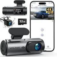 WOLFANG Dashcam 4K, dubbele lens, met Wi-Fi en 32 GB SD-kaart