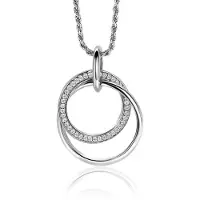 Zinzi 26mm zilveren hanger, waarbij twee grote ronde ringen met elkaar verweven zijn. Bezet met witte zirconia's ZIH2431 (zonder collier)