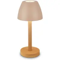 B.K.Licht BRILONER Serina Wood – LED Tafellamp oplaadbaar – dimbaar met touch – warm wit licht – voor binnen und buiten – IP44 spatwaterdicht – beige-hout – Ø13,5 x 30 cm