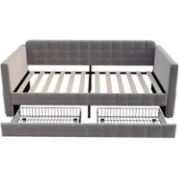 STILVORA Gestoffeerd Bed 90x190 cm – Slaapbank Met Klassiek Ruitpatroon – 2 Opbergzakken Per Zijkant – 2 Lades Onder Bed – Zonder matras – Fluweel – Grijs