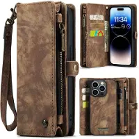 CASEME iPhone 14 Pro Max hoesje - Luxe Leren Portemonnee - Bruin -