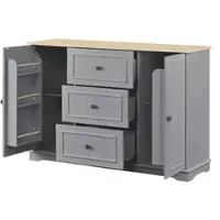 OKWISH Dressoir – 3 Lades En 2 Deuren – Verstelbare Planken – Voor Keuken En Eetkamer – Grijs MDF – 126 x 40 x 86 cm