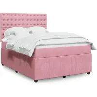 vidaXL Boxspring met matras fluweel roze 140x190 cm