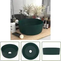 The Living Store : Luxe wastafel, rond, mat, donkergroen, 40x15 cm, keramiek