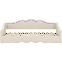 MODFU – Uitschuifbaar Bed – 90/180x200 cm – LED & USB-C – Klassiek – Fluweel – Beige