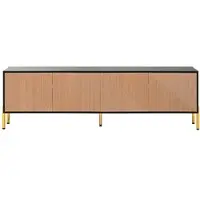 MODFU - TV-Meubel - 4 Gesloten Opbergvakken - Greeploos - Minimalistisch - Woonkamer - Spaanplaat - Zwart En Naturel - 179 X 35 X 53,5 Cm