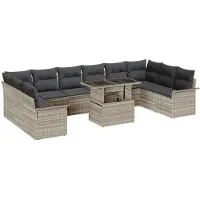 vidaXL Tuinbank Set 11 st Lichtgrijs Poly Riet