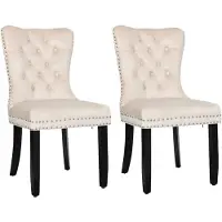 Puluomis eethoekstoelen, set van 2, fluweel, keukenstoel, gestoffeerde stoel, fauteuil voor de eethoek met massief houten poten en nageldetails, elegant en stijlvol, beige