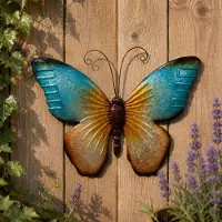Anna's Collection Muurvlinder - blauw - 32 x 24 cm - metaal - tuindecoratie - Tuinbeelden