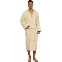 Lumaland - Badjas van microfiber - met capuchon - unisex - verkrijgbaar in verschillende kleuren en maten - Crème - L