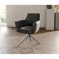DELIFE Draaistoel Xana-Flex met armleuning microvelours antraciet vintage kruisframe breed roestvrij staal 360° draaibaar pocketveer kern