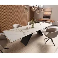 DELIFE Eetkamertafel Edge 300x100 keramiek Calacatta Luxe wit-goud-grijs V-frame vlak staal zwart