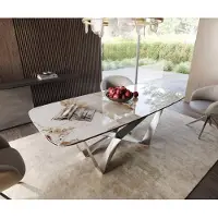 DELIFE Eetkamertafel Edge Boot 200x100 keramiek Minas Melange wit-beige spider vlak staal RVS