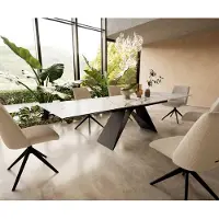 DELIFE Eetkamertafel Edge 200-300x100 keramiek Calacatta Luxe wit-goud-grijs V-frame vlak staal zwart uitschuifbaar