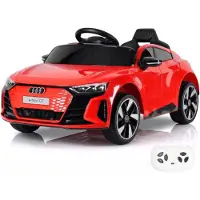Vrooomy Audi e-tron GT elektrische kinderauto, 12V (voor kinderen van 1-4 jaar) – Officieel gelicenseerd, met afstandsbediening, Bluetooth en lederen stoel – Elektrisch kinderauto – Rood