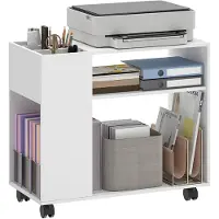 HOMCOM Printerstandaard, printertafel met compartiment en opbergruimte, wit