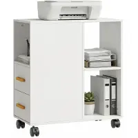 HOMCOM Mobiele bijzettafel-Spaanplaat-60L x 30B x 65H cm-Wit
