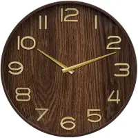 Atmosphera Wandklok/muur klok - Woody - Dia 55 cm - hout - bruin - keuken/kamer/kantoor