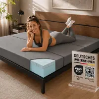 Arensberger Luisa opvouwmatras 90x200 cm, in drie delen opvouwbaar gastenmatras 15 cm, gel-traagschuim, opvouwmatras als vloermatras, slaapstoel en logeerbed, middengrijs, Oeko-Tex-gecertificeerd