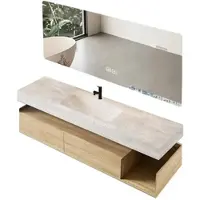 360Home Wandgemonteerde badkamermeubelset met wastafel, keramisch oppervlak, LED-spiegel, ladekast en afvoerkit, 100 x 55 cm [RWR208-100]