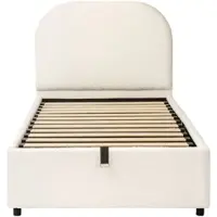 MODFU - Kinderbed - Hydraulische Opbergruimte - Gestoffeerd Hoofdbord - Stof - Beige - 90 X 200 Cm