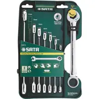 Sata Spanner, Klucze Płasko-Oczkowe 8szt.Z Podwójną Grzechotką (19 mm, 8 mm, 10 mm, 14 mm, 18 mm, 11 mm, 12 mm, 17 mm, 15 mm, 13 mm, 9 mm, 16 mm)