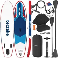 TecTake Stand-Up Paddle Board - 2-in-1 SUP Plank - Opblaasbaar - Stabiel - 288 x 77 x 22,5 cm - Ook als Kajak - Max 200kg - Rood/Blauw - Complete SUP set met Zitje