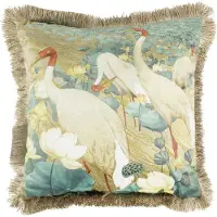 Mars & More kussen fluweel witte kraanvogels gouden franjes 45x45cm*