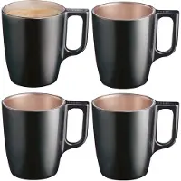 Luminarc Koffiemokken Monaco - 1x stuks - Hard Glas - zwart - 250 ml - 9 cm - Flashy metallic finish