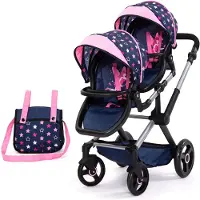 Bayer - Tweeling poppenwagen Twin Xeo, wagen, verstelbare handgreep, tas, blauw, roze, sterren