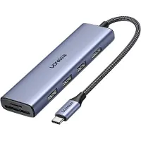 UGREEN 6-in-1 USB-C naar USB, HDMI, 3x USB-A 3.0 multifunctionele adapterhub, zilver