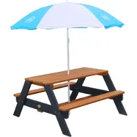 Axi Nick Picknicktafel voor kinderen in antraciet/bruin met parasol | Picknick tafel van hout