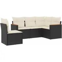 vidaXL 5-delige tuinmeubelset met kussens, zwart, polyrotan