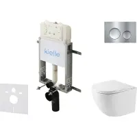 Kielle Genesis New - Voorwandinbouwset, Oudee compact toilet, Vortex Rimless+, softclose zitting en Gemini New I drukknop, glanzend chroom 30528SZ38