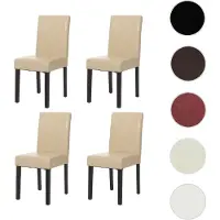 Mendler Lot de 4 chaises de séjour Littau cuir reconstitué, crème, pieds foncés