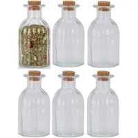 Excellent houseware Kruidenpotjes - kleine potjes of flesjes - 6x stuks - glas - transparant - 280 ml - met dop van kurk - flessenpost - weckpotten
